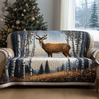 Deer Rustic Woodland Quilted Sofa Cover Festive Couch Protector Cozy Deer Themed Gifts Trendyhomewear - Pvr