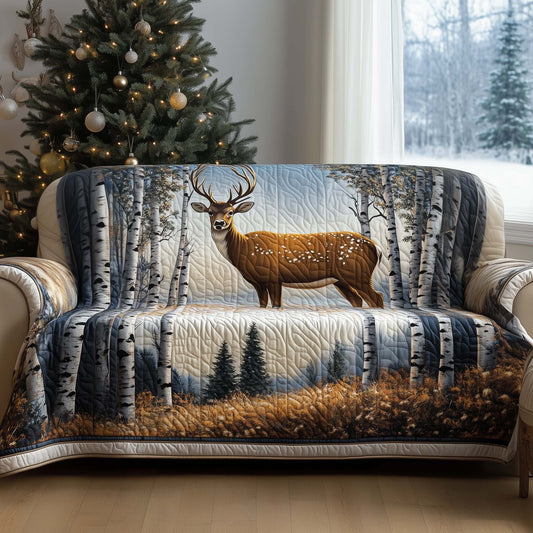 Deer Rustic Woodland Quilted Sofa Cover Festive Couch Protector Cozy Deer Themed Gifts Trendyhomewear - Pvr