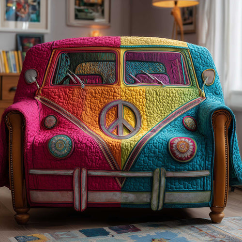 Hippie Van Rainbow Quilted Sofa Cover Xmas Couch Protector Hippie Van Gifts For Friend Trendyhomewear - Pvr