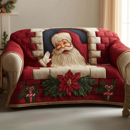 Santa Holiday Cheerful Quilted Sofa Cover Festive Xmas Couch Furniture Santa Themed Gifts Trendyhomewear - Pvr
