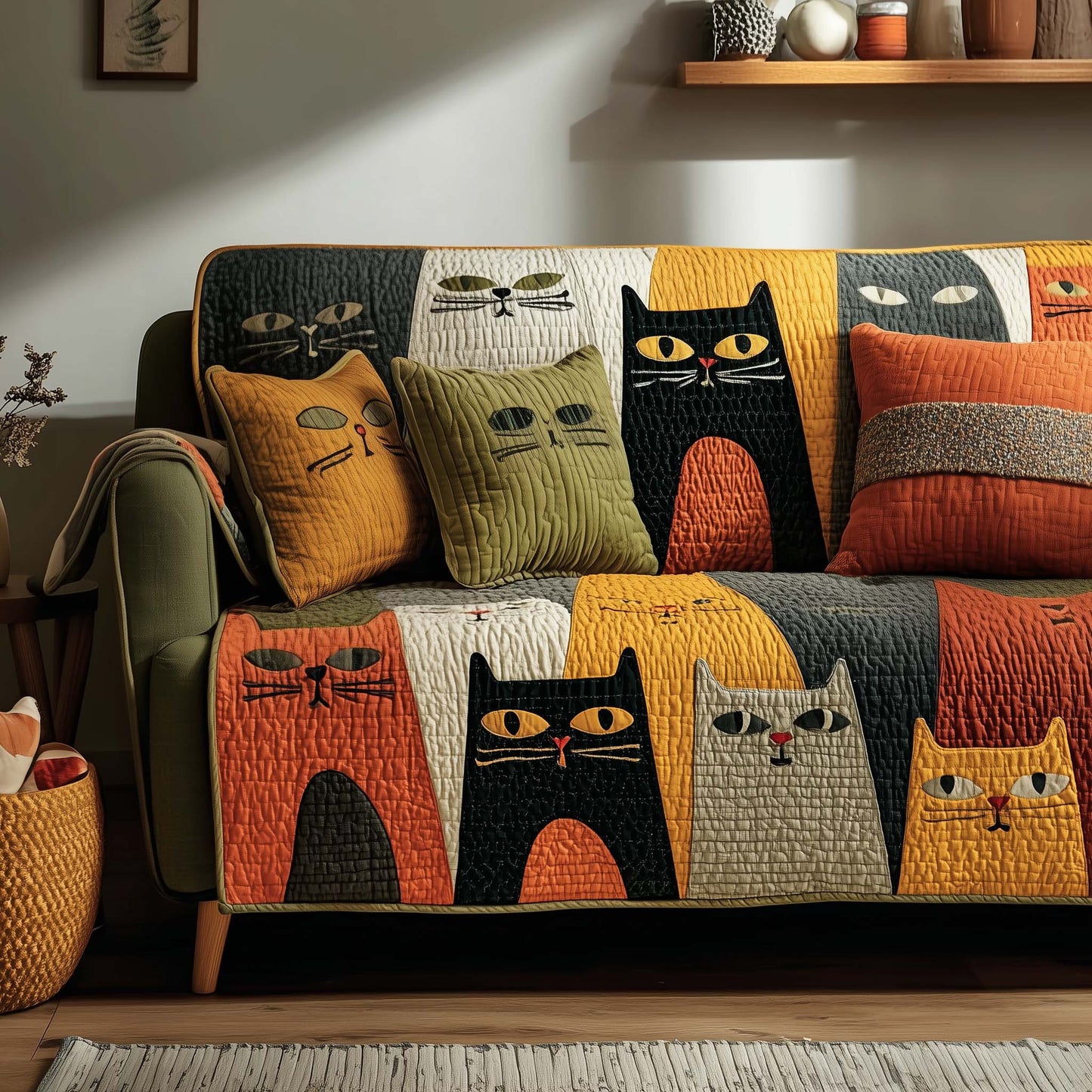 Cat Weird Quilted Sofa Cover Lovely Xmas Couch Protector Cat Inspired Gifts For Owners Trendyhomewear - Pvr