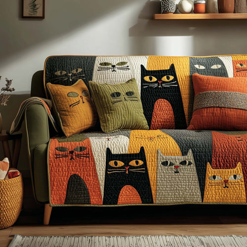 Cat Weird Quilted Sofa Cover Lovely Xmas Couch Protector Cat Inspired Gifts For Owners Trendyhomewear - Pvr