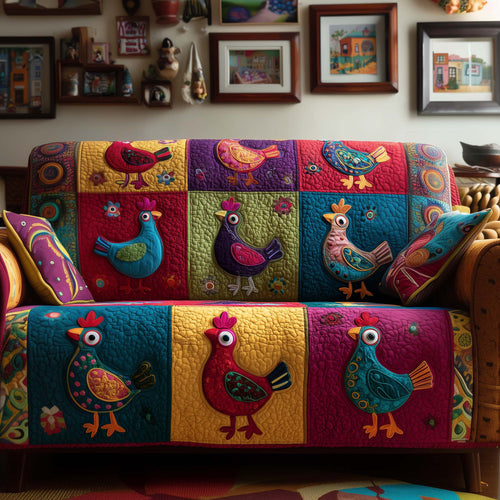 Chicken Vibrant Quilted Sofa Cover Winter Couch Protector Xmas Roosters Gifts For Her Trendyhomewear - Pvr