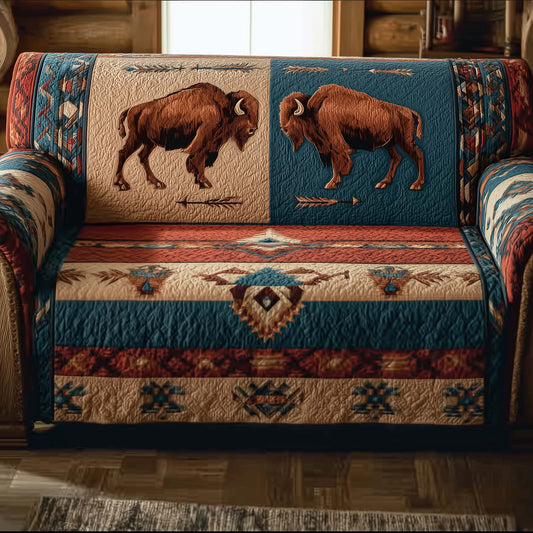 Native American Bison Quilted Sofa Cover Festive Sofa Decor Novelty Native Bison Gifts Trendyhomewear - Pvr