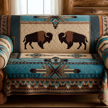 Tribal Bison Quilted Sofa Cover Festive Sofa Protector Unique Native America Bison Gifts Trendyhomewear - Pvr