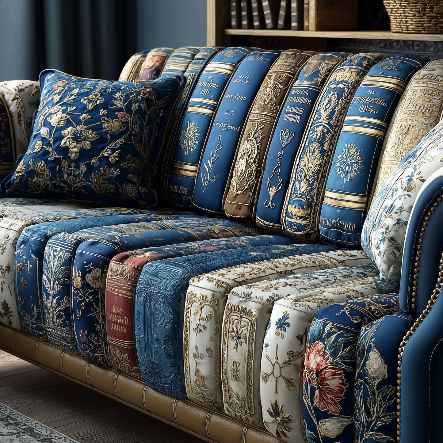 Book Royal Blue Quilted Sofa Cover Cool Christmas Sofa Protector Gifts For Bookworm Trendyhomewear - Pvr