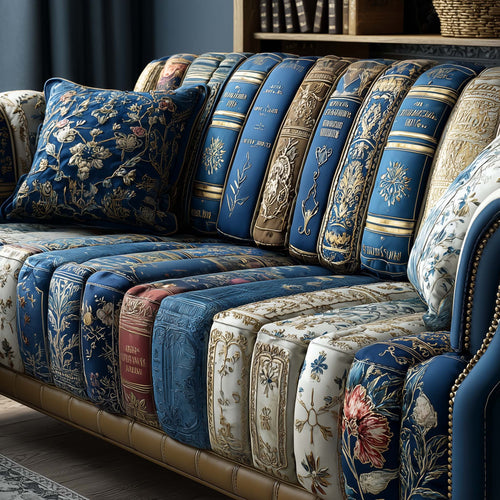 Book Royal Blue Quilted Sofa Cover Cool Christmas Sofa Protector Gifts For Bookworm Trendyhomewear - Pvr