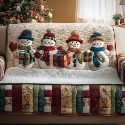 Snowman Scarf-Wearing Quilted Sofa Cover Festive Holiday Sofa Decor Snowman Gifts For Wife Trendyhomewear - Pvr