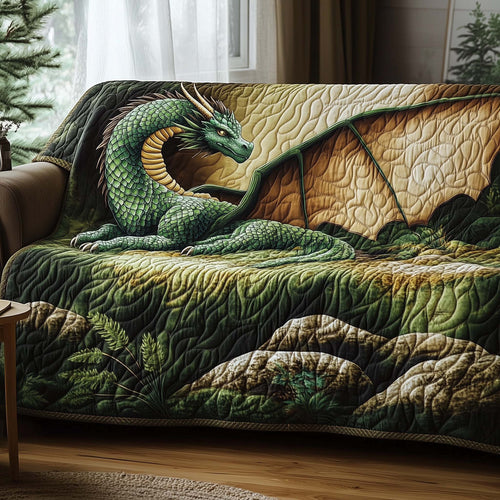 Dragon Evergreen Quilted Sofa Cover Xmas Holiday Sofa Protector Top Dragon Themed Gifts Trendyhomewear - Pvr