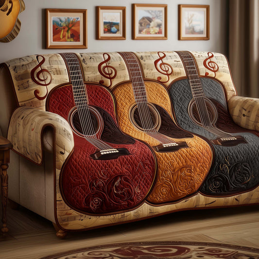 Guitar Merry Xmas Quilted Sofa Cover Christmas Couch Furniture Unusual Guitarist Gifts Trendyhomewear - Pvr