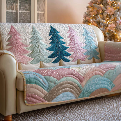 Christmas Pine Tree Quilted Sofa Cover Pink Pastel Sofa Furniture Decor Pine Tree Gifts Trendyhomewear - Pvr