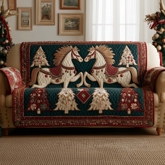 Yuletide Horse Quilted Sofa Cover Christmas Sofa Protector Unique Horse Gifts For Xmas Trendyhomewear - Pvr