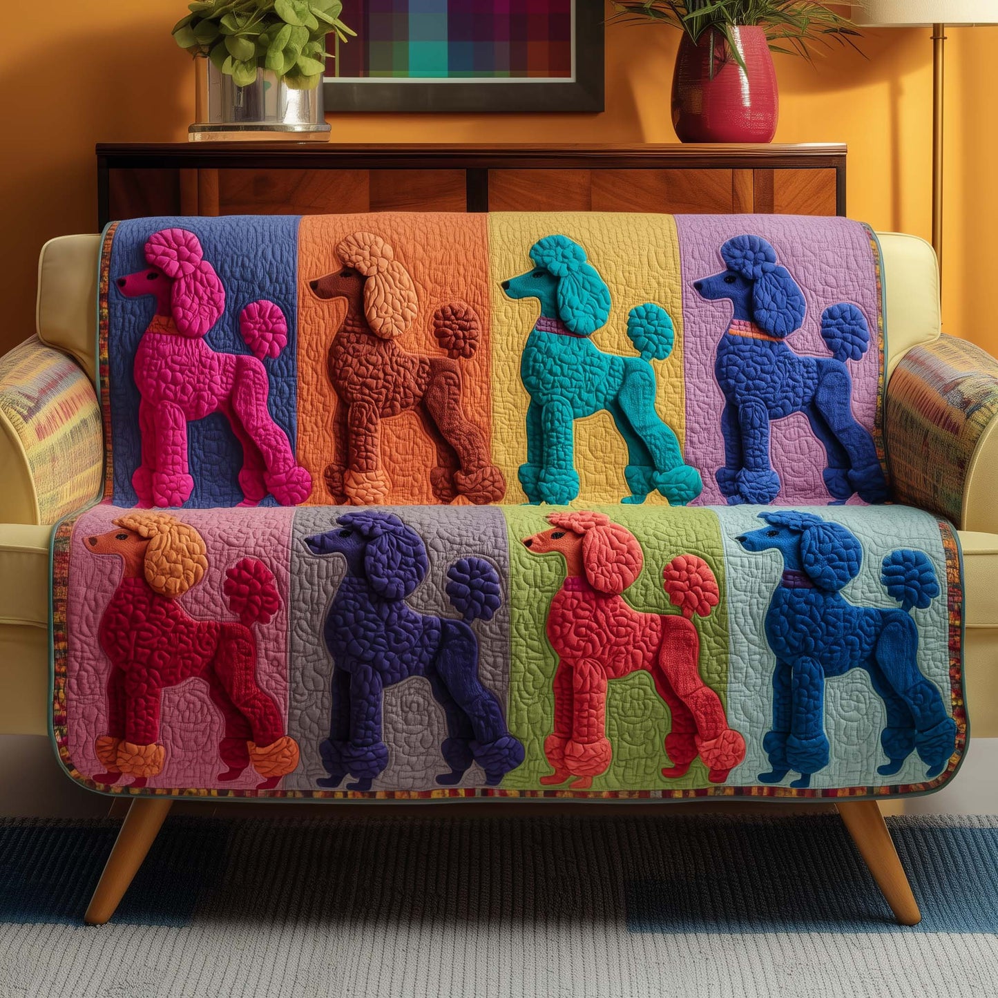 Poodle Pop Art Quilted Sofa Cover Christmas Holiday Sofa Protector Poodle Dog Novelty Gifts Trendyhomewear - Pvr
