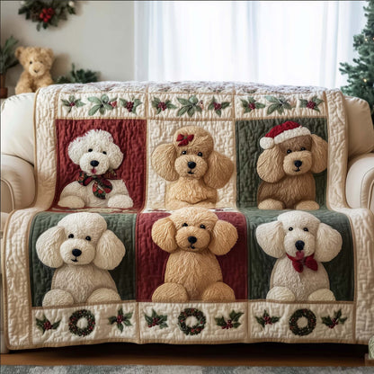 Poodle In Plaid Quilted Sofa Cover Christmas Couch Protector Novelty Poodle Gift Items Trendyhomewear - Pvr