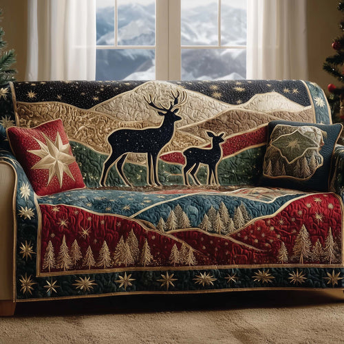 Reindeer Wilderness Quilted Sofa Cover Christmas Couch Furniture Unusual Reindeer Gifts Trendyhomewear - Pvr