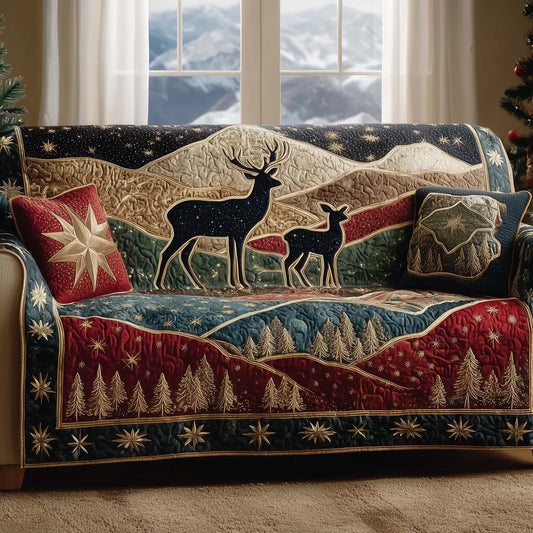 Reindeer Wilderness Quilted Sofa Cover Christmas Couch Furniture Unusual Reindeer Gifts Trendyhomewear - Pvr