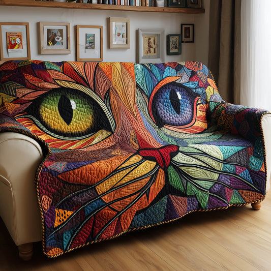 Cat Eyes Abstract Quilted Sofa Cover Festive Couch Protector Cool Cat Christmas Gifts Trendyhomewear - Pvr