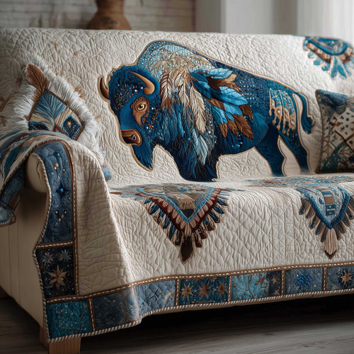 Blue Bison Quilted Sofa Cover Christmas Holiday Sofa Furniture Bison Inspired Gift Decor Trendyhomewear - Pvr