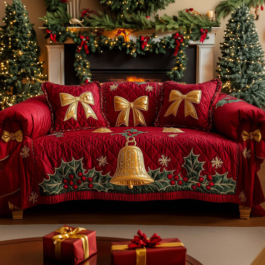Jingle Jingle Bells Quilted Sofa Cover Festive Couch Protector Xmas Bells Related Gifts Trendyhomewear - Pvr