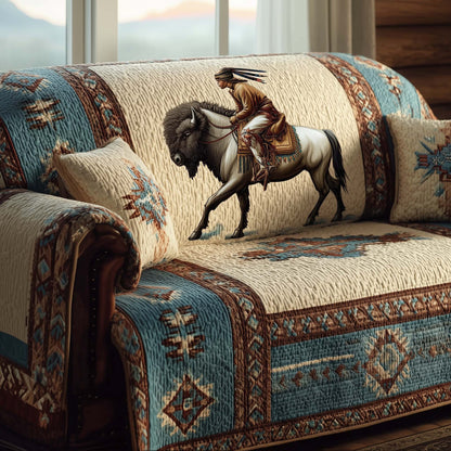 Bison Southwestern Quilted Sofa Cover Christmas Couch Protector Native American Gift Ideas Trendyhomewear - Pvr