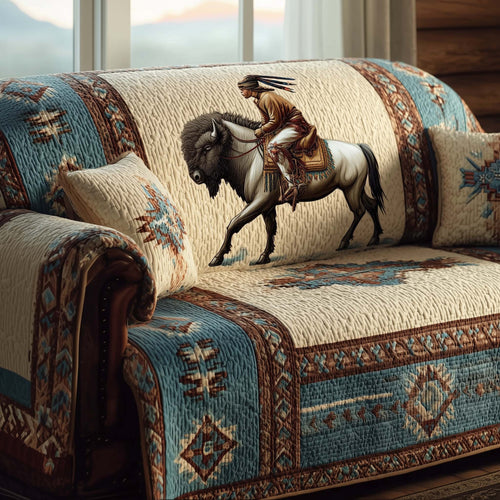 Bison Southwestern Quilted Sofa Cover Christmas Couch Protector Native American Gift Ideas Trendyhomewear - Pvr