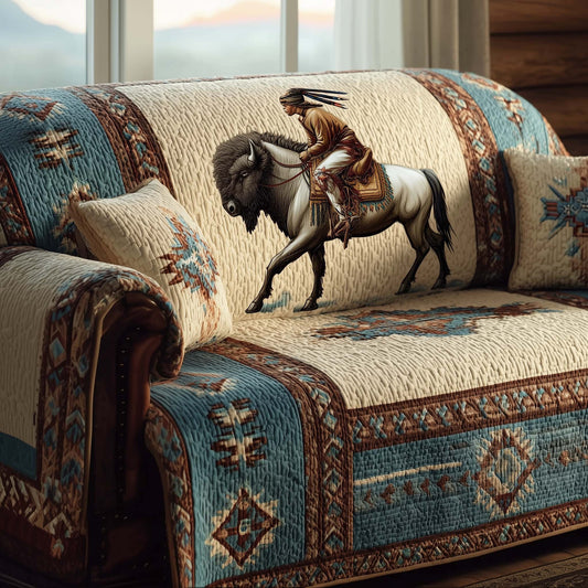 Bison Southwestern Quilted Sofa Cover Christmas Couch Protector Native American Gift Ideas Trendyhomewear - Pvr