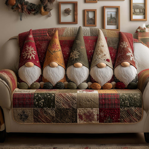 Gnome Beard Brigade Quilted Sofa Cover Festive Xmas Sofa Protector Gnome Related Gifts Trendyhomewear - Pvr