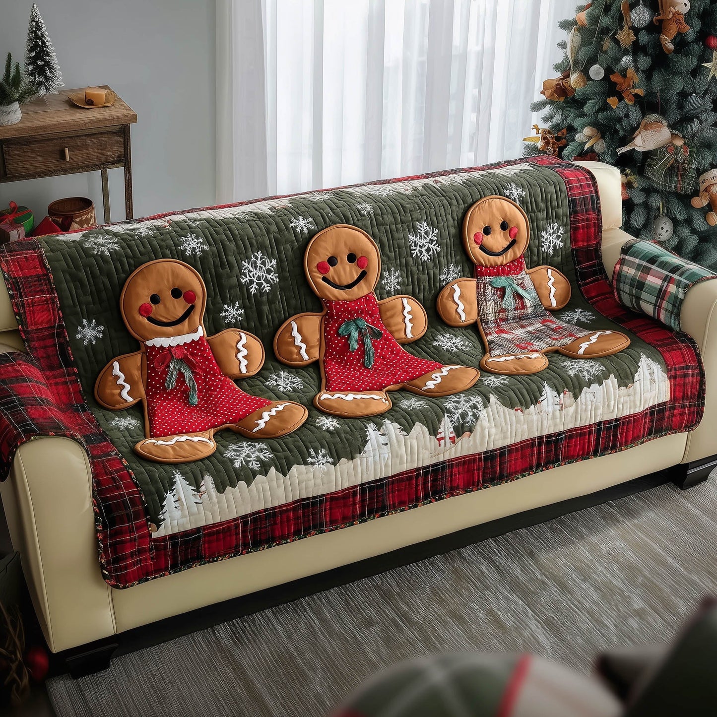 Gingerbread Merry Xmas Quilted Sofa Cover Lovely Couch Furniture Unusual Gingerbread Gifts Trendyhomewear - Pvr