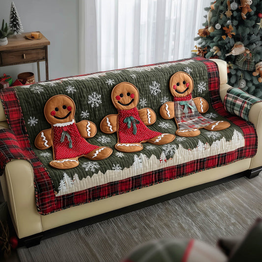 Gingerbread Merry Xmas Quilted Sofa Cover Lovely Couch Furniture Unusual Gingerbread Gifts Trendyhomewear - Pvr