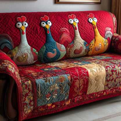 Chicken Flock Merry Xmas Quilted Sofa Cover Lovely Couch Furniture Unusual Chicken Gifts Trendyhomewear - Pvr