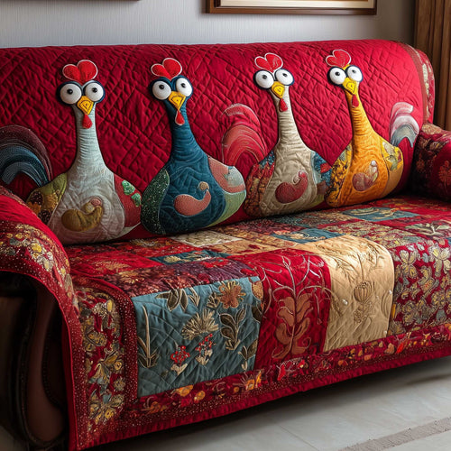 Chicken Flock Merry Xmas Quilted Sofa Cover Lovely Couch Furniture Unusual Chicken Gifts Trendyhomewear - Pvr