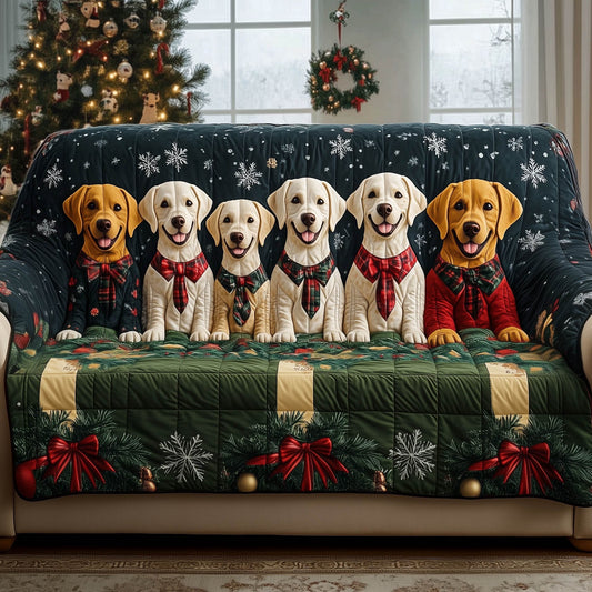 Xmas Puppies Quilted Sofa Cover Christmas Sofa Furniture Puppies Lover Gifts 2025 Trendyhomewear - Pvr