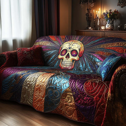 Cathedral Skull Quilted Sofa Cover Gothic Xmas Sofa Protector Cool Gifts For Skull Lovers Trendyhomewear - Pvr