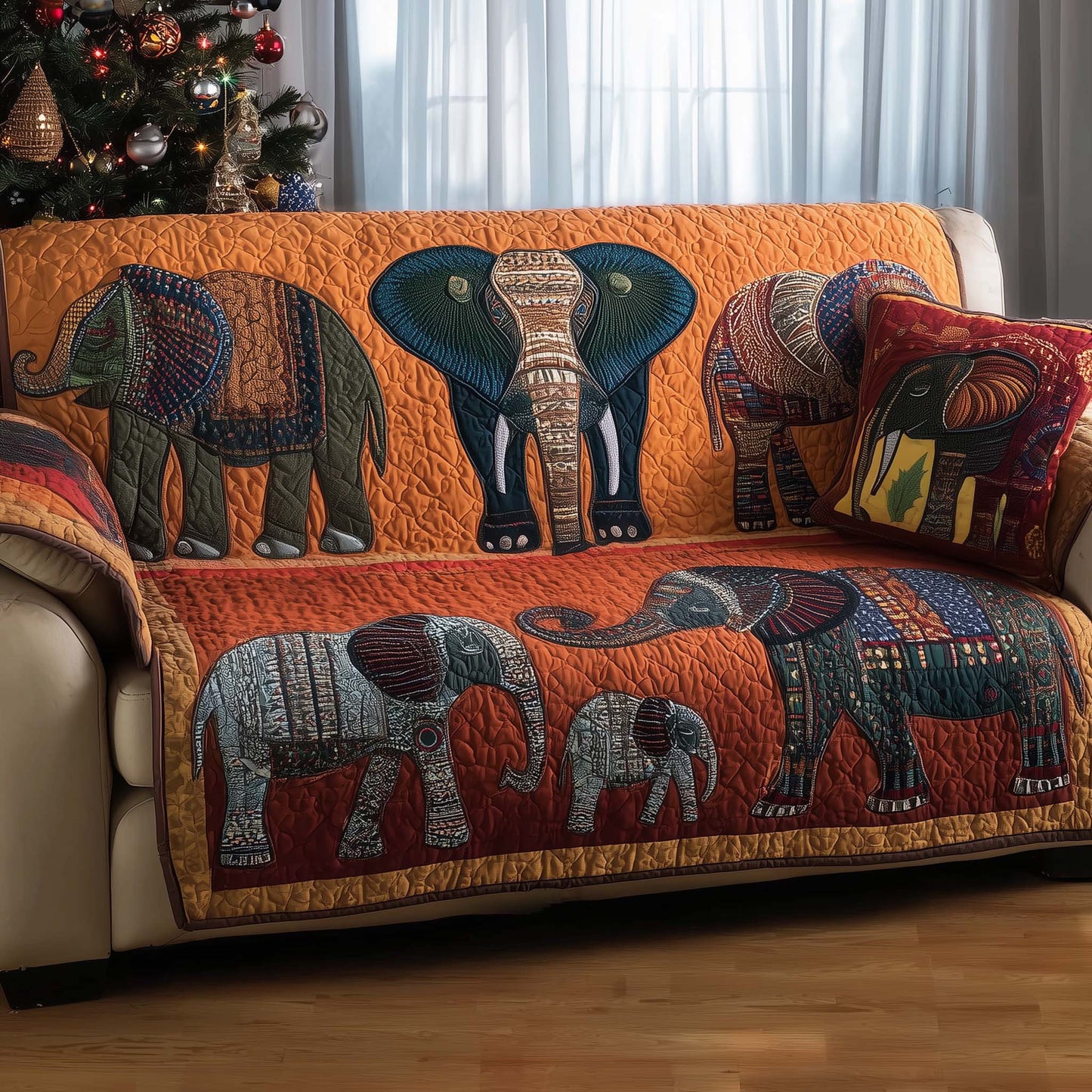 Elephant Cozy Safari Quilted Sofa Cover Christmas Couch Protector Elephant Gift Items Trendyhomewear - Pvr