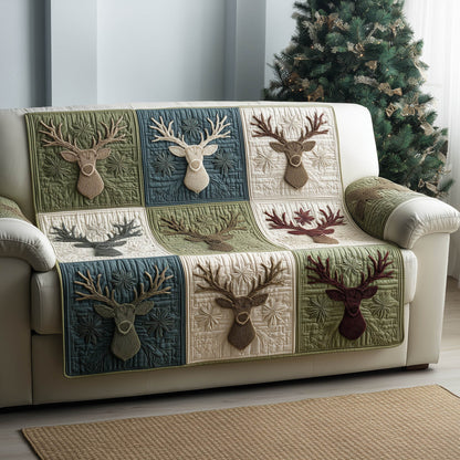 Reindeer Antler Quilted Sofa Cover Festive Couch Protector Novelty Reindeer Gift Items Trendyhomewear - Pvr