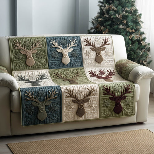 Reindeer Antler Quilted Sofa Cover Festive Couch Protector Novelty Reindeer Gift Items Trendyhomewear - Pvr