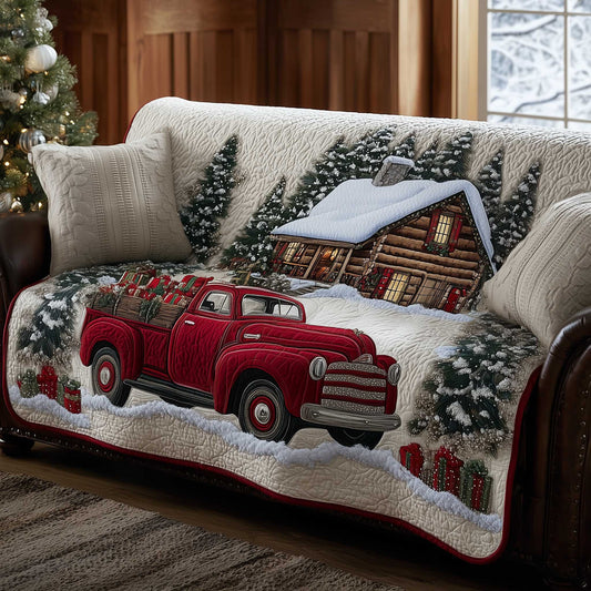 Truck Christmas Wonderland Quilted Sofa Cover Xmas Couch Protector Cool Truck Driver Gifts Trendyhomewear - Pvr