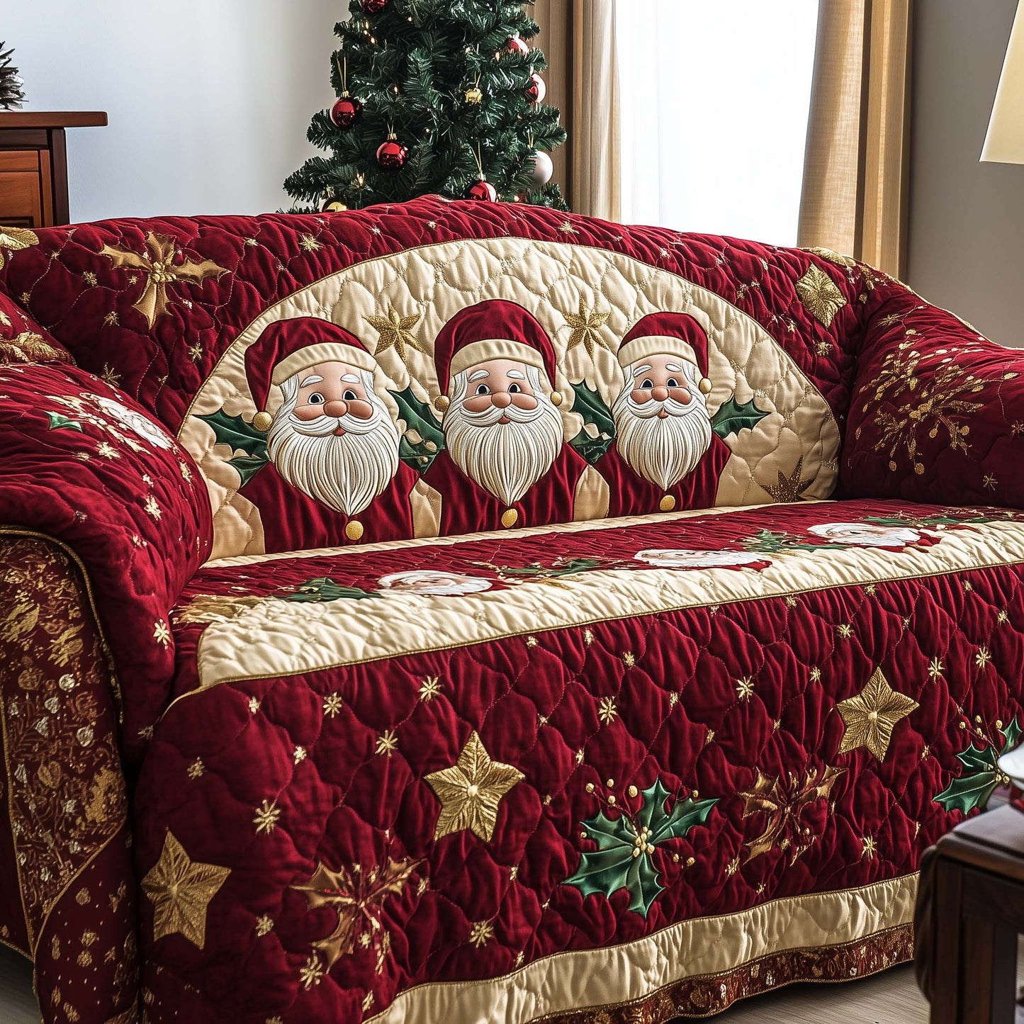 Santa Squad Quilted Sofa Cover Christmas Holiday Sofa Protector Decor Unique Santa Gifts Trendyhomewear - Pvr