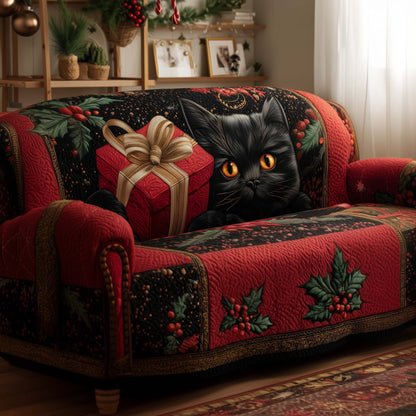 Black Cat Delivery Gifts Quilted Sofa Cover Xmas Couch Furniture Cat Novelty Gifts Trendyhomewear - Pvr