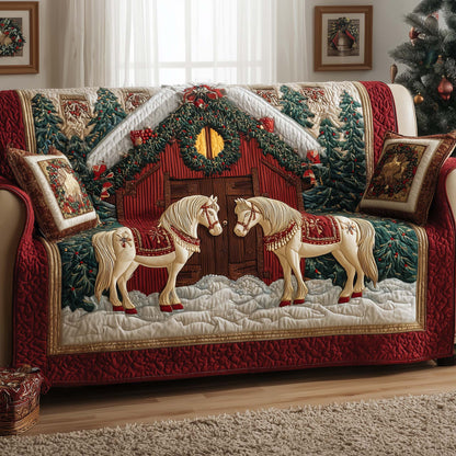 Yuletide Horse Quilted Sofa Cover Lovely Xmas Sofa Furniture Horse Gifts For Sister Trendyhomewear - Pvr