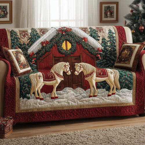 Yuletide Horse Quilted Sofa Cover Lovely Xmas Sofa Furniture Horse Gifts For Sister Trendyhomewear - Pvr
