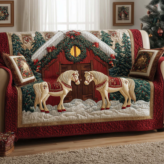 Yuletide Horse Quilted Sofa Cover Lovely Xmas Sofa Furniture Horse Gifts For Sister Trendyhomewear - Pvr