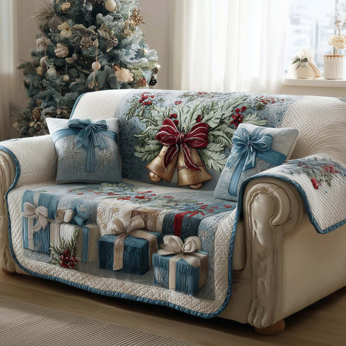 Bell And Gifts Holiday Quilted Sofa Cover Best Couch Furniture Christmas Present For Wife Trendyhomewear - Pvr