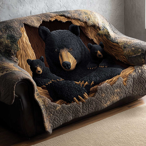 Black Bear Family Quilted Sofa Cover Winter Holiday Sofa Protector Bear Themed Gifts Trendyhomewear - Pvr