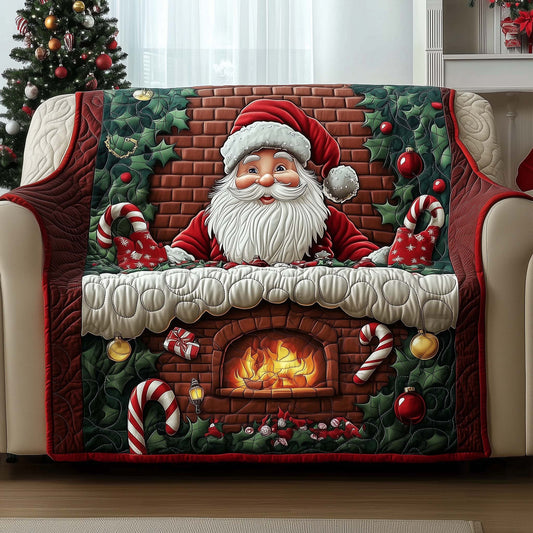 Santa And Fireplace Quilted Sofa Cover Festive Couch Furniture Cozy Xmas Santa Gift Decor Trendyhomewear - Pvr