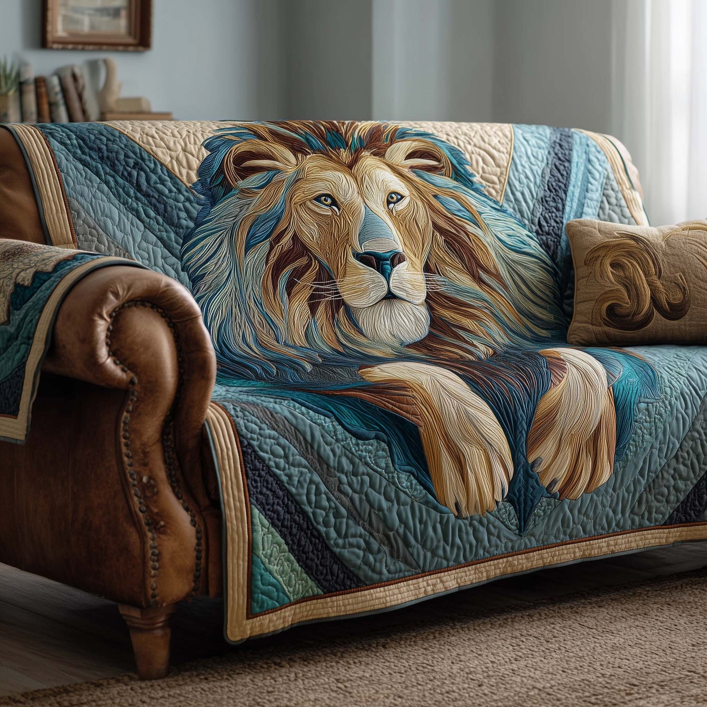 Lion King's Gaze Quilted Sofa Cover Festive Holiday Sofa Decor Top Gifts For Lion Lovers Trendyhomewear - Pvr