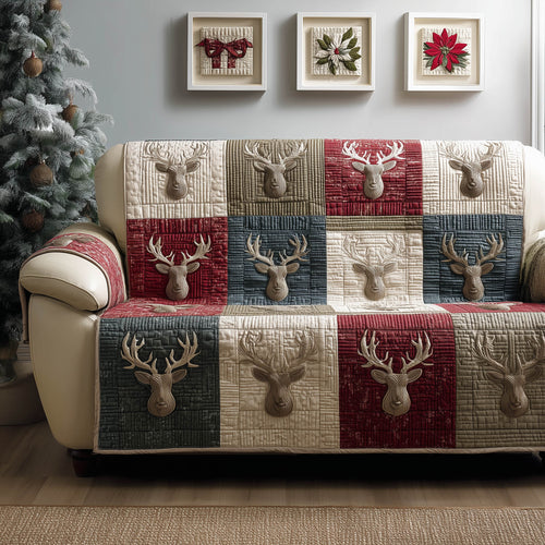 Winter Antler Quilted Sofa Cover Christmas Couch Protector Cool Antler Related Gifts Trendyhomewear - Pvr