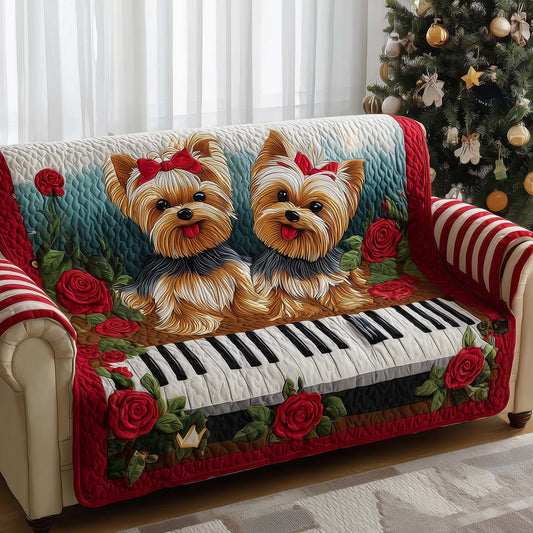 Yorkshire Terrier Piano Key Quilted Sofa Cover Festive Sofa Decor Yorkshire Terrier Gifts Trendyhomewear - Pvr