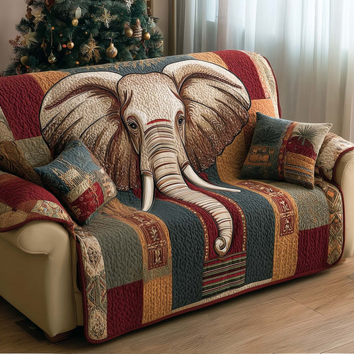 Elephant Earth Tones Quilted Sofa Cover Holiday Couch Cushion Awesome Elephant Gifts Trendyhomewear - Pvr