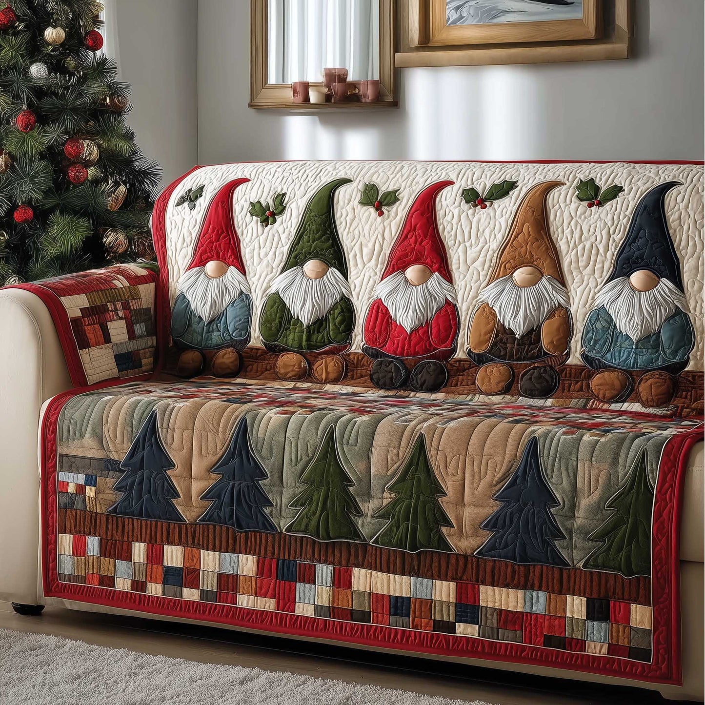 Christmas Gnome Quilted Sofa Cover Festive Sofa Wrapped Great Holiday Gnome Gifts Trendyhomewear - Pvr
